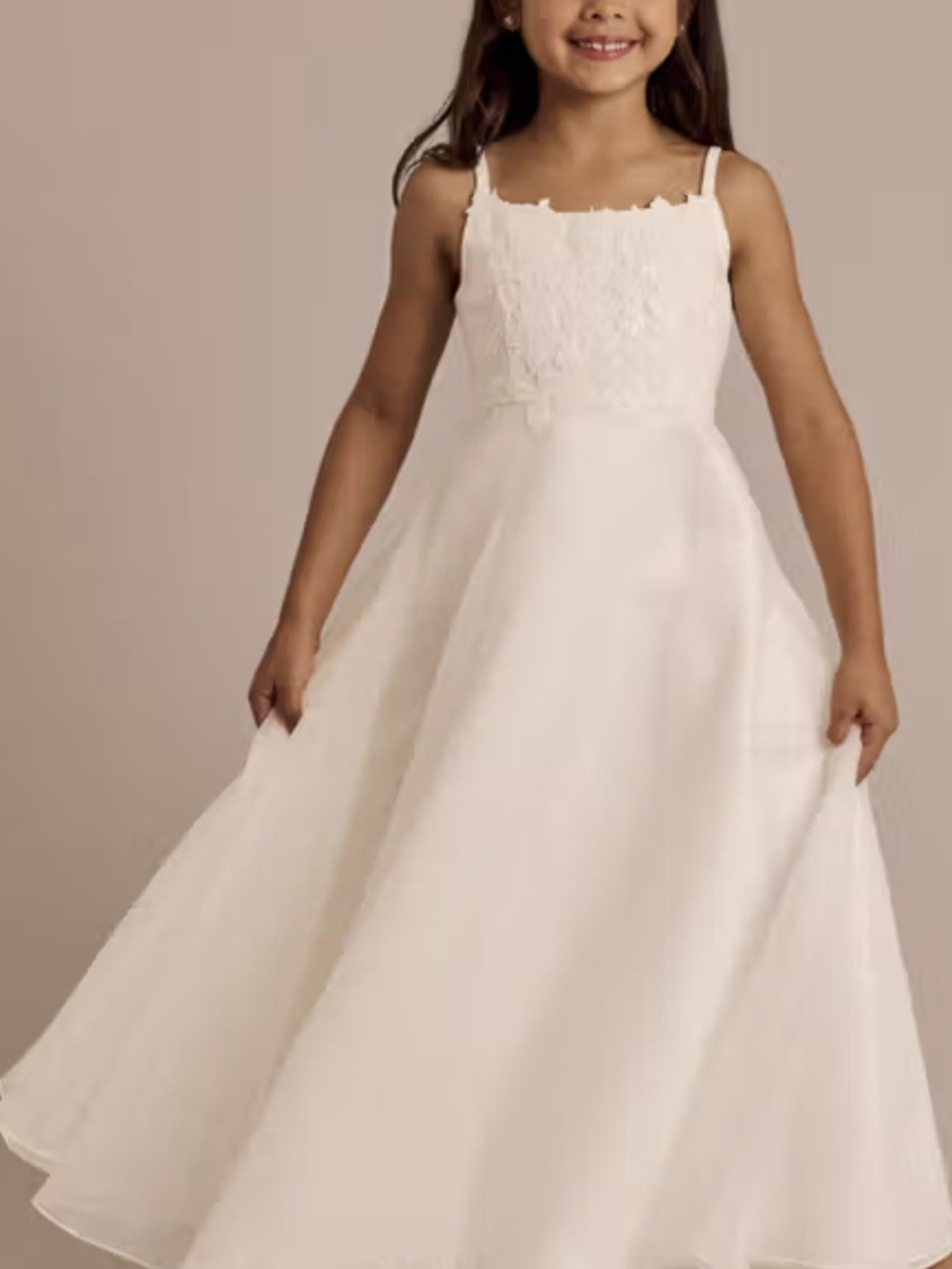 David's Bridal Ivory Flower-Embellished Spaghetti Strap Dress - Picture 1 of 5